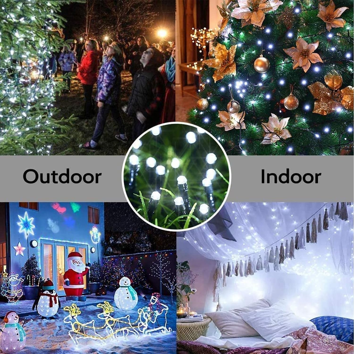 114Ft Christmas String Lights - Outdoor, 300 LED Connectable with Timer, 8 Modes Tree Lights Fairy Twinkle for Garden, Wedding, Indoor/Outdoor Xmas Decor (Cool White)