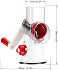 Rotary Cheese Grater Hand Crank, Kitchen Shredder Speed Mandolin Slicer Nuts Grinder with Handle and Drum Blades for Cheese, Vegetable, Chocolate, Potato, Carrot, 3 Blades, White Red
