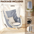 Hammock Chair Hanging Swing Max 500 Lbs 2 Cushions Included Metal Spreader Bar with Anti-Slip Grooves Portable Hanging Chair Side Pocket Large Macrame Bohemian Chair Indoor Outdoor