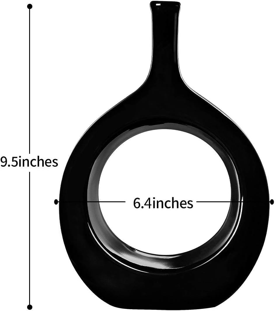 10" Black Modern Ceramic Vase - Glossy Finish, Bottle Shape, Ideal for Living Room, Bedroom, Kitchen Decor