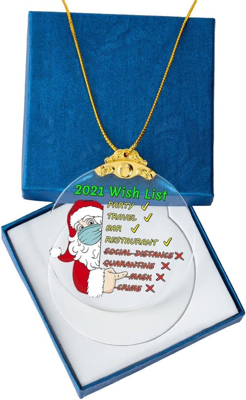 Christmas Ornaments 2021 Wish List Christmas Tree Crystal Glass Pendant Present Keepsake Ceremony for Family Friends Christmas Novelty Souvenir