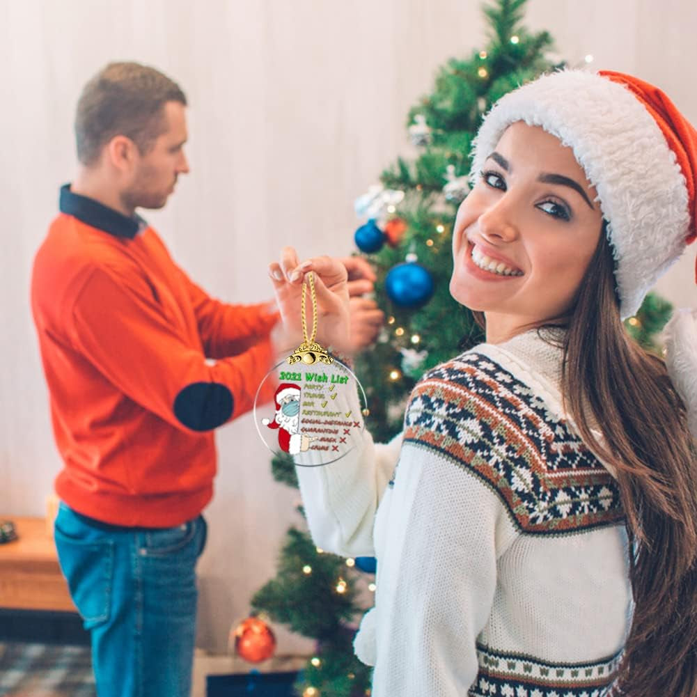 Christmas Ornaments 2021 Wish List Christmas Tree Crystal Glass Pendant Present Keepsake Ceremony for Family Friends Christmas Novelty Souvenir