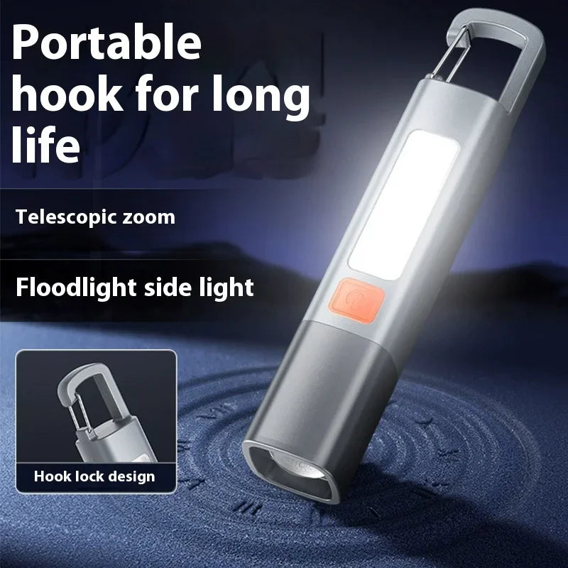 Strong Lighting ABS Flashlamp USB Charging Portable Outdoor EDC Torch Camping Hanging Flashlights Telescopic Focus COB Side Lamp
