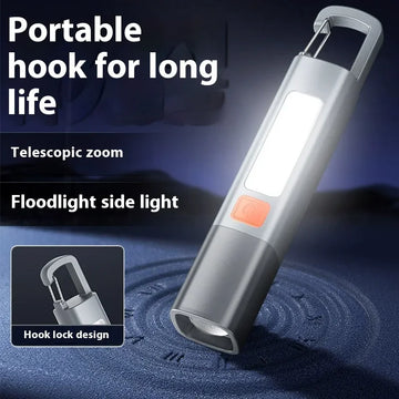 Strong Lighting ABS Flashlamp USB Charging Portable Outdoor EDC Torch Camping Hanging Flashlights Telescopic Focus COB Side Lamp