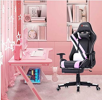Pink Gaming Chair,Computer Chair,Gaming Chair with Footrest,Adjustable Gamer Chair with Headrest and Lumbar Support,Pu Leather Gaming Chair for Adults,Ergonomic Design