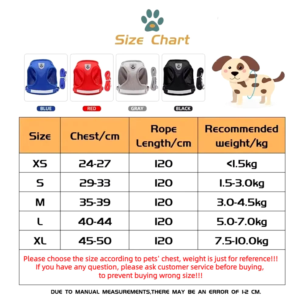 Dog Harness Lead Leash Set Adjustable Reflective Escape Proof Pet Mesh Vest Harness Puppy Dog Collar Small Dog Cat Pet Supplies