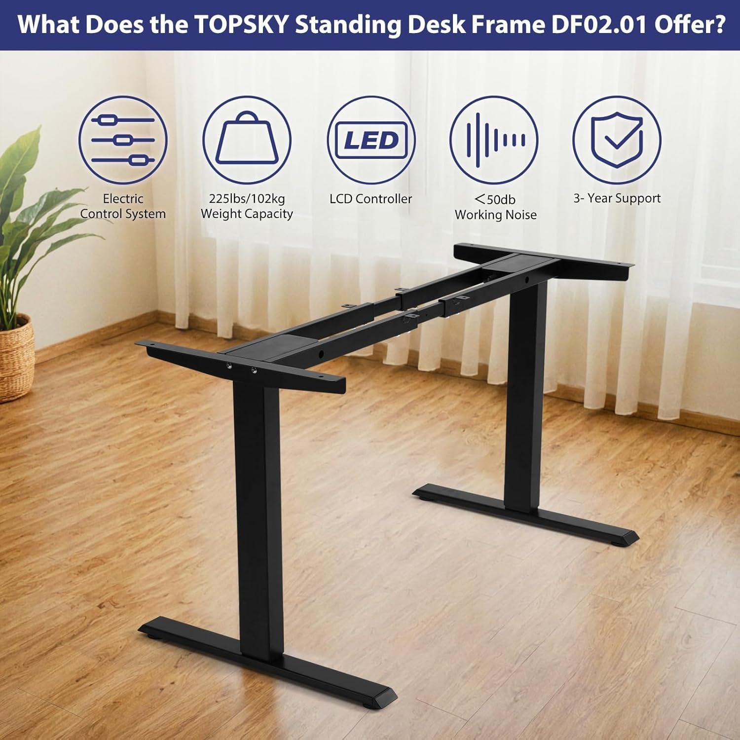 Dual Motor Electric Adjustable Standing for up to 70.8”X31.5” Table Tops, 225 Lbs Weight Capacity, Computer Desk for Home and Office (Grey Frame Only)