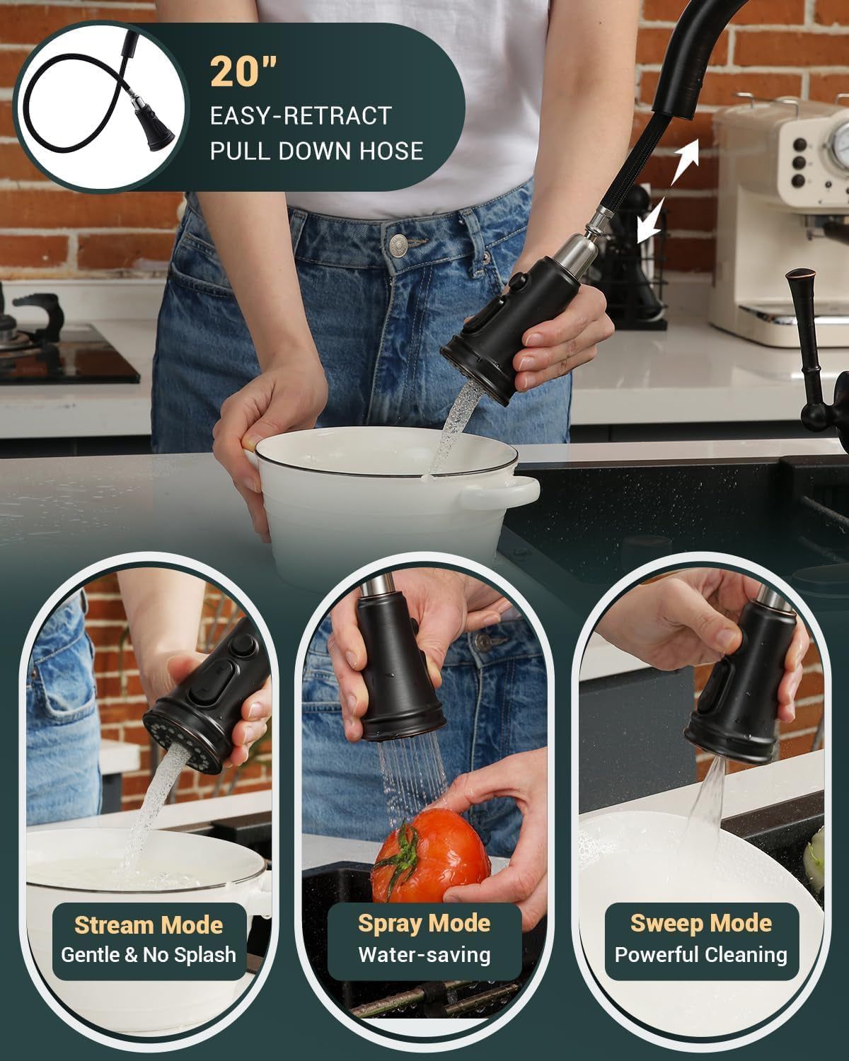 Bronze Kitchen Faucet with Soap Dispenser, Oil Rubbed Bronze Sink Faucet for Kitchen, Single Handle High Arc Kitchen Sink Faucet