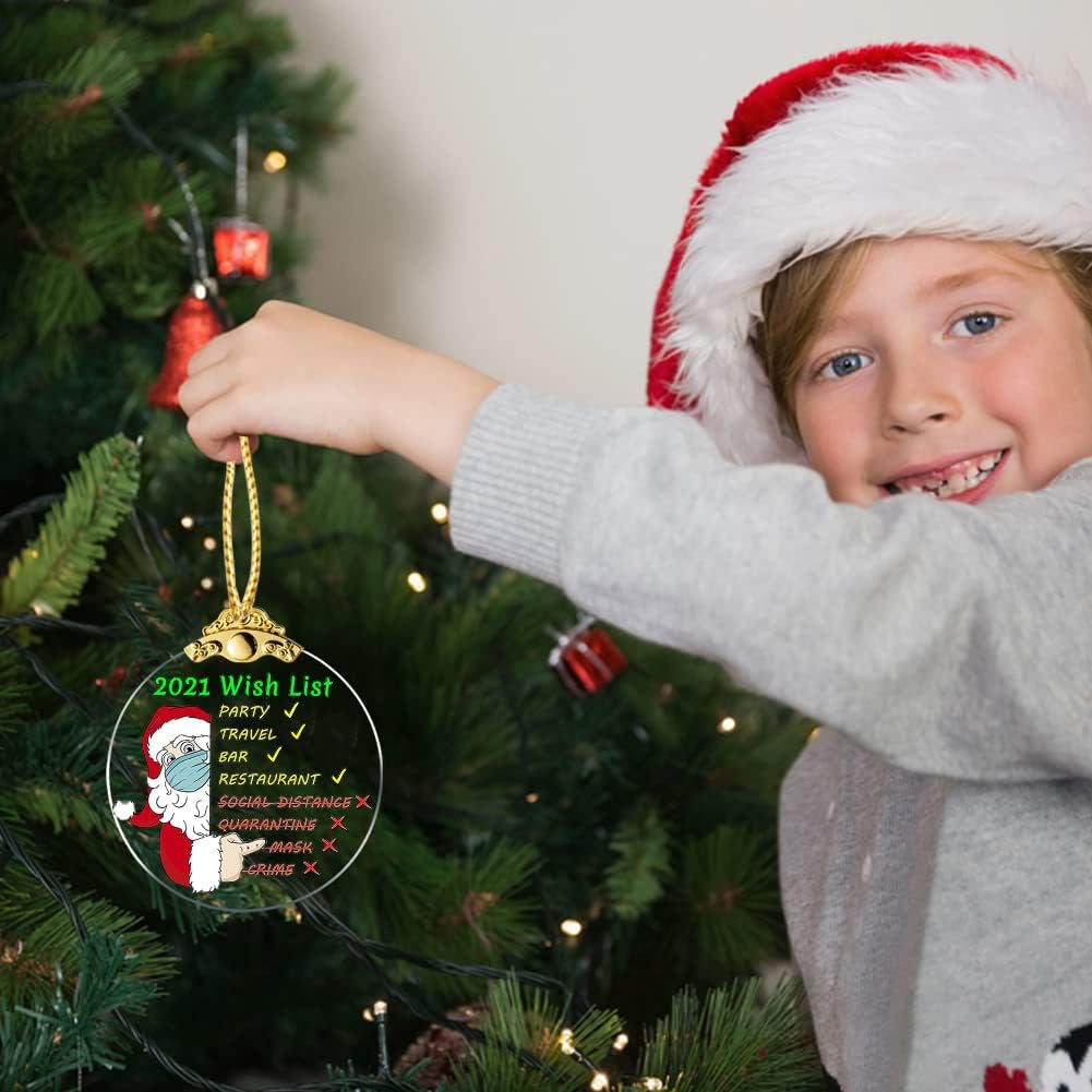 Christmas Ornaments 2021 Wish List Christmas Tree Crystal Glass Pendant Present Keepsake Ceremony for Family Friends Christmas Novelty Souvenir