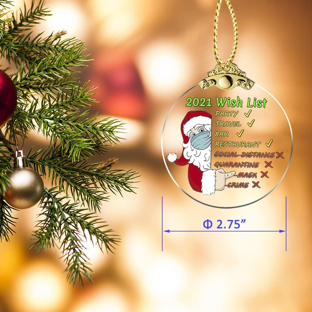 Christmas Ornaments 2021 Wish List Christmas Tree Crystal Glass Pendant Present Keepsake Ceremony for Family Friends Christmas Novelty Souvenir