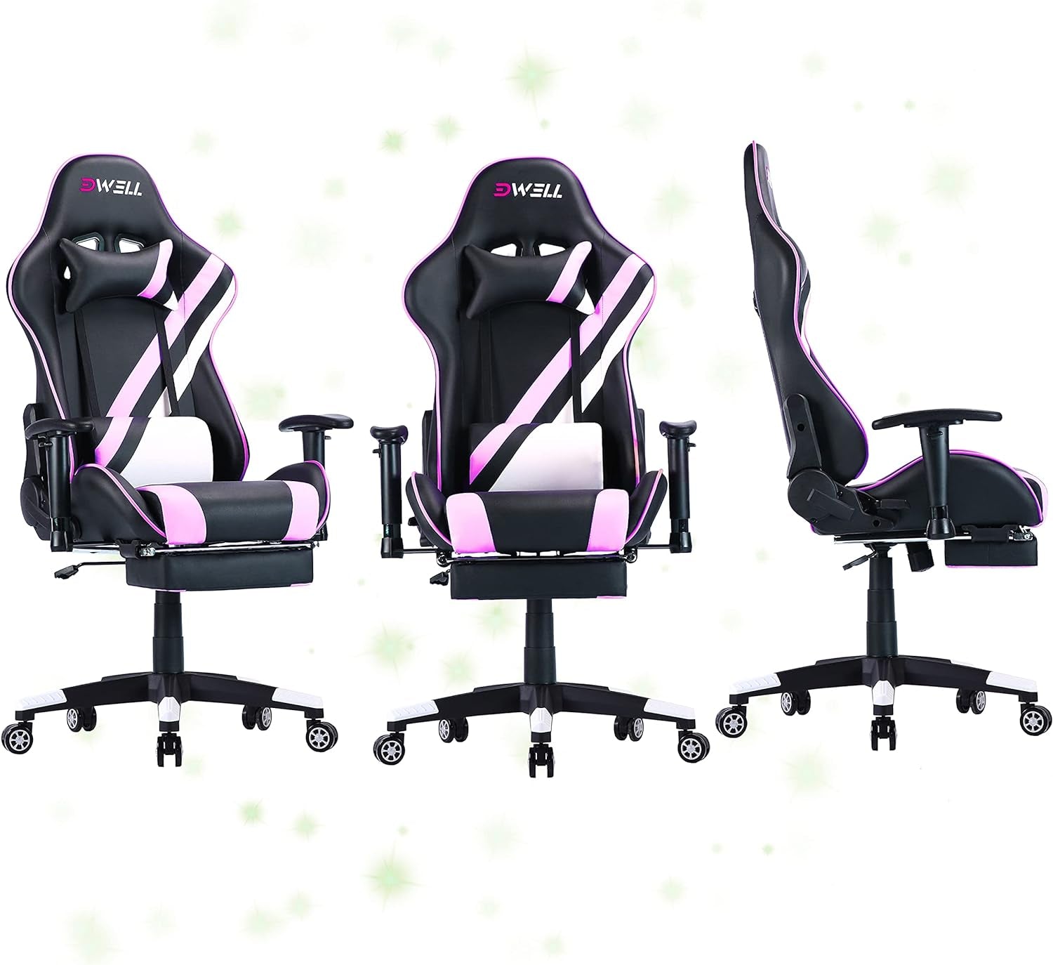 Pink Gaming Chair,Computer Chair,Gaming Chair with Footrest,Adjustable Gamer Chair with Headrest and Lumbar Support,Pu Leather Gaming Chair for Adults,Ergonomic Design