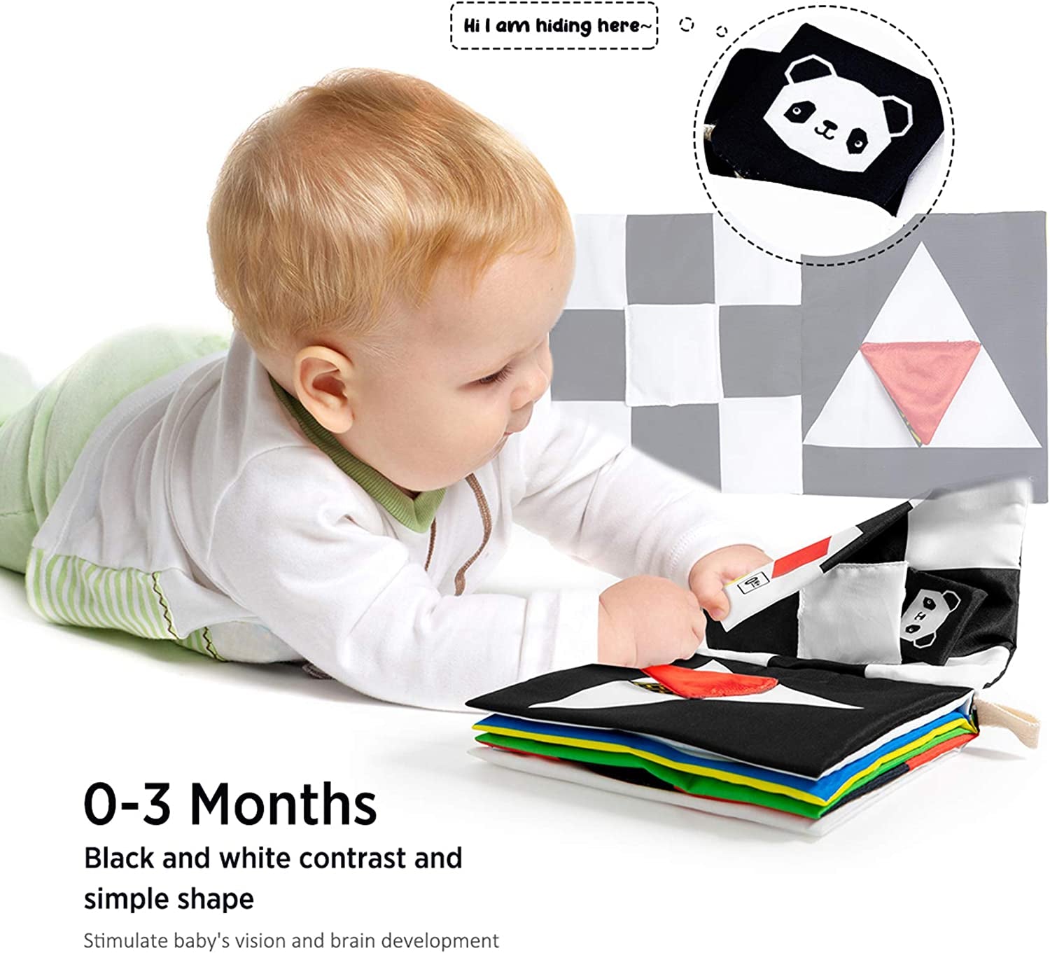 High Contrast Black and White Baby Book - Touch and Feel Crinkle Sensory Toy - Visual Stimulation Interactive Montessori Toys for 0-12 Months Infant Newborn - Baby Gift for Boys Girls