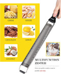 Kitchen Lemon Zester, Stainless Steel Hand Held Parmesan Cheese Grater for Ginger, Chocolate, Coconut, Lime, Nutmeg, Citrus, Fruit, Vegetable with Cleaning Brush, Dishwasher Safe, Black