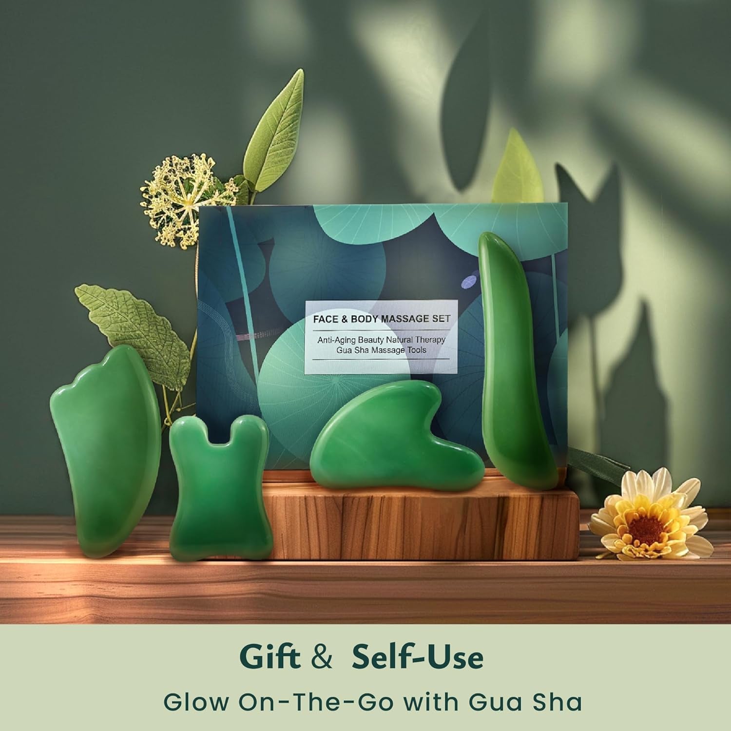 Guasha Massage Tool, 4 Pcs Gua Sha Facial Tool, Guasha Board for SPA Acupuncture Therapy Trigger Point Treatment, Gua Sha Scraping Massage Tool（Green）