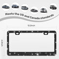 2 Pack Bling License Plate Frames, Sparkly Rhinestone Diamond Car License Plate Cover for Women, Stainless Steel Car Accessories with Glitter Crystal Caps (Black)