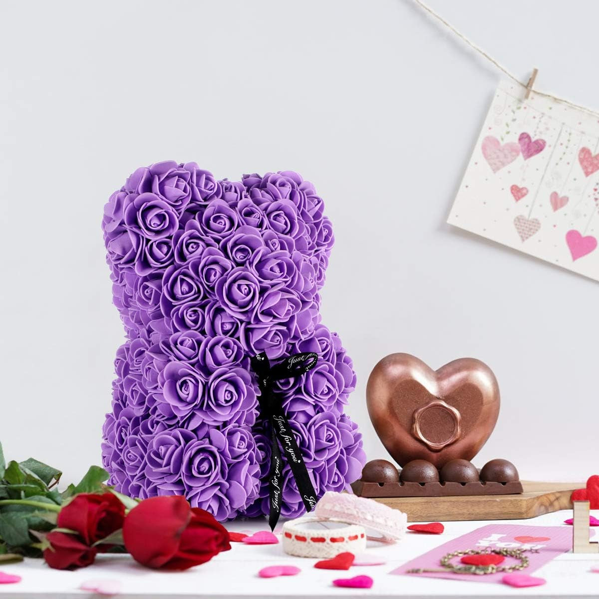 Rose Bear Gift for Women, Flower Bear Mom Birthday Gifts from Daughter Son, Rose Teddy Bear Valentines Day Gifts for Girlfriend, for Wife Mom​(Purple)