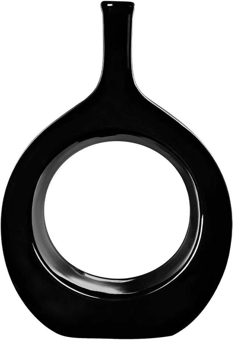 10" Black Modern Ceramic Vase - Glossy Finish, Bottle Shape, Ideal for Living Room, Bedroom, Kitchen Decor