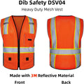 Vest Reflective Orange Mesh, High Visibility Vest with Pockets and Zipper, Heavy Duty Vest Made with 3M Reflective Tape 2XL