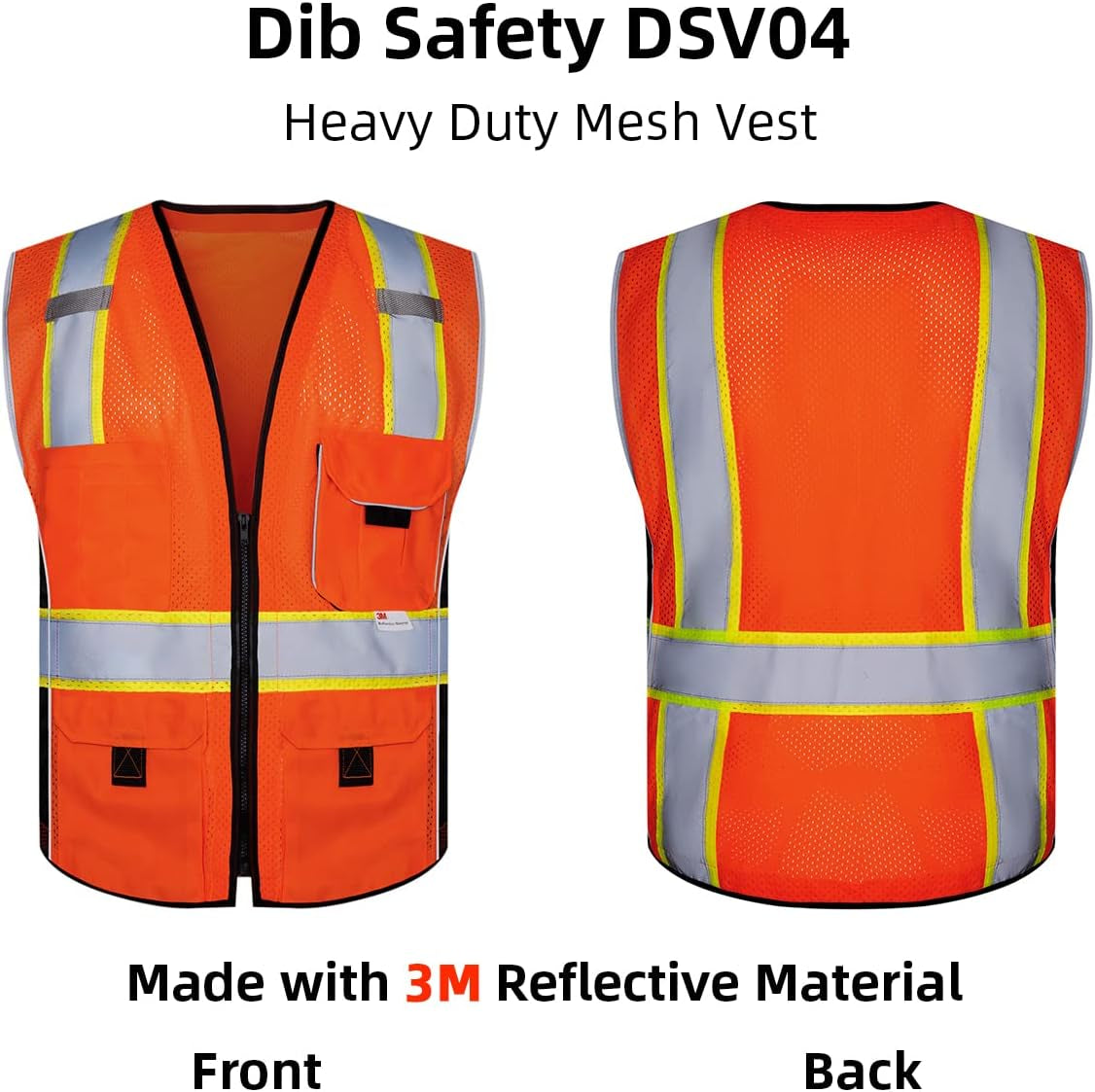 Vest Reflective Orange Mesh, High Visibility Vest with Pockets and Zipper, Heavy Duty Vest Made with 3M Reflective Tape 2XL