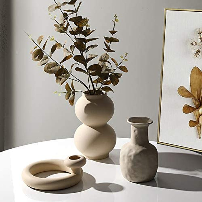 Contemporary Ceramic Vase-Modern Minimalistic Style-Decorative Vase for Home Decor (Stacked Sand)
