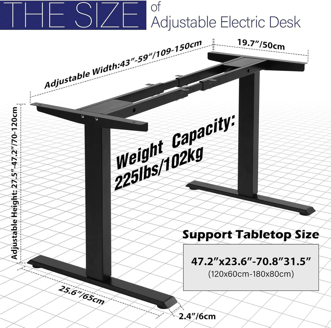 Dual Motor Electric Adjustable Standing for up to 70.8”X31.5” Table Tops, 225 Lbs Weight Capacity, Computer Desk for Home and Office (Grey Frame Only)