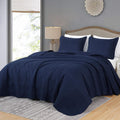 Kingston Queen Size Bedspread Set, 3-Piece Navy Oversized Quilted Microfiber Lightweight Bedspread Coverlet (100