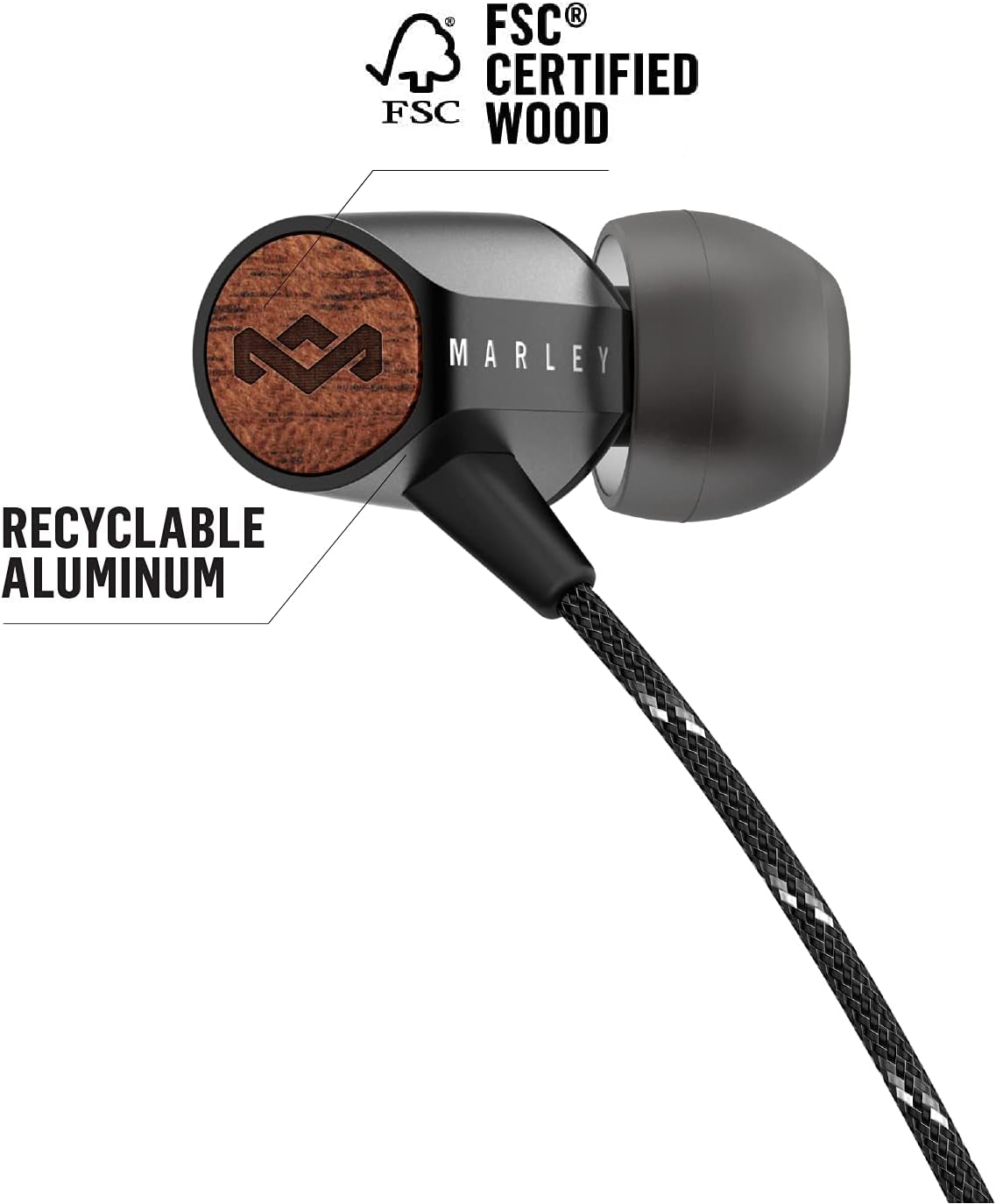 Uplift 2: Wired Earphones with Microphone and Sustainable Materials (Black)