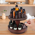 Essential Oil Storage Diffuser Stand Carousel Display - Bamboo Rotating Essential Oil Holder Collection Display Suitable for 5Ml/10Ml/15Ml/20Ml Bottles - Mahogany