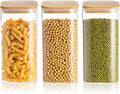 50 Oz Glass Canisters with Airtight Bamboo Lid(3 Pack), Food Storage Jar for Kitchen, Dry Food Containers for Serving Tea, Coffee, and More