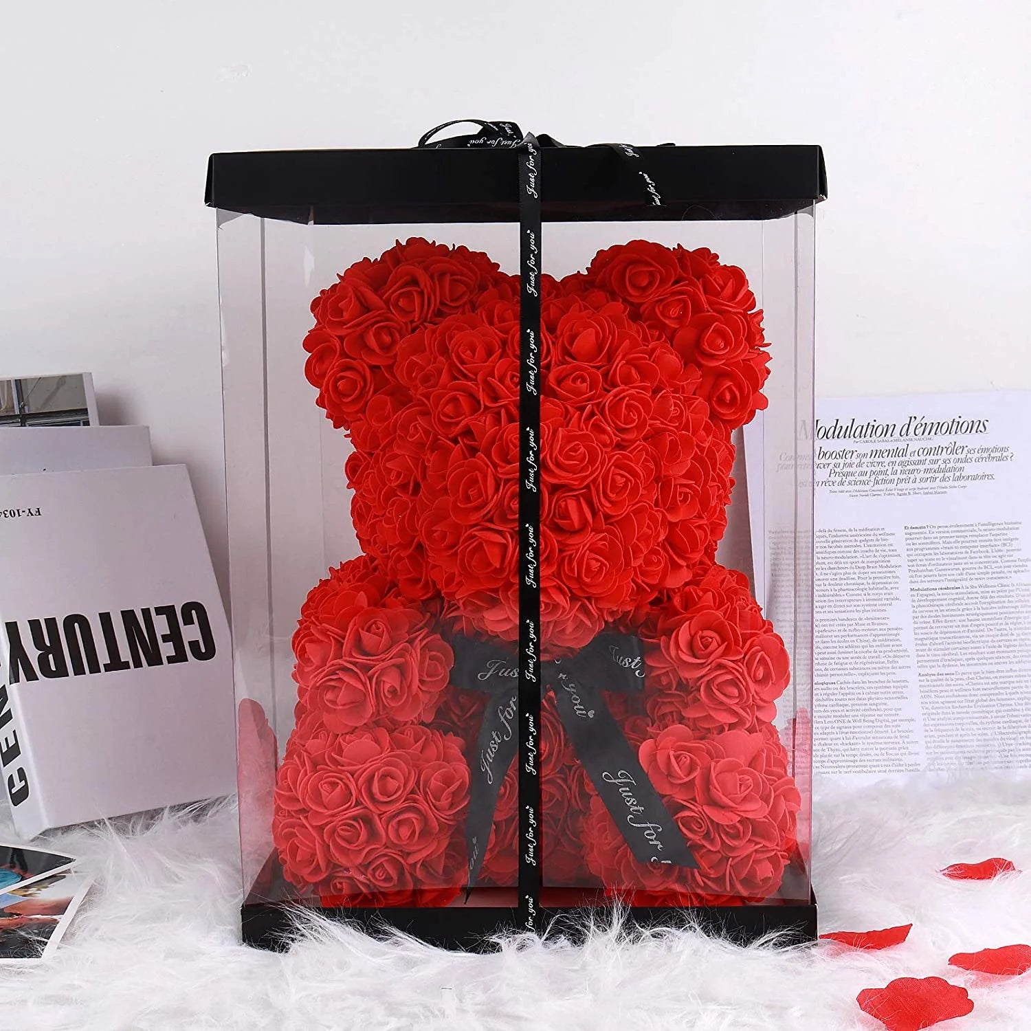 10 Inch Artificial Rose Bear Flowers Wedding Party Decoration Gift Box(Red)
