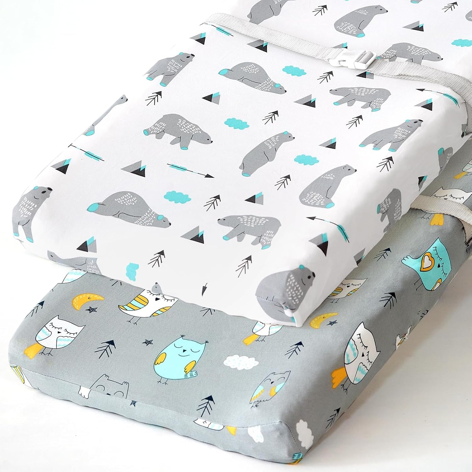 Stretchy Changing Pad Covers  Changing Table Cover for Baby Boys Girls,2 Pack Jersey Knit,Owl & Bear