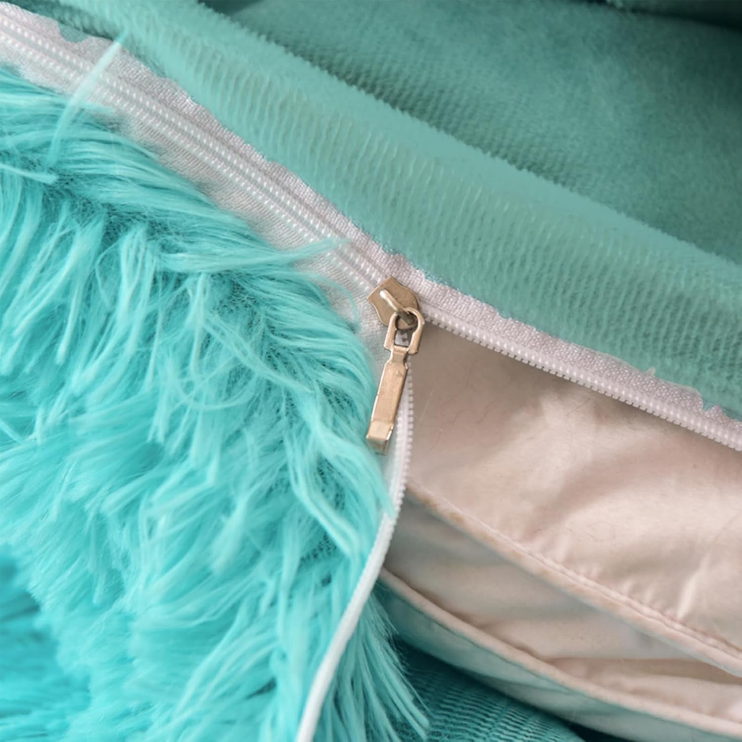 5 PCS Shaggy Duvet Cover Bedding Set - Long Faux Fur Luxury Ultra Soft (Aqua, Full/Queen)