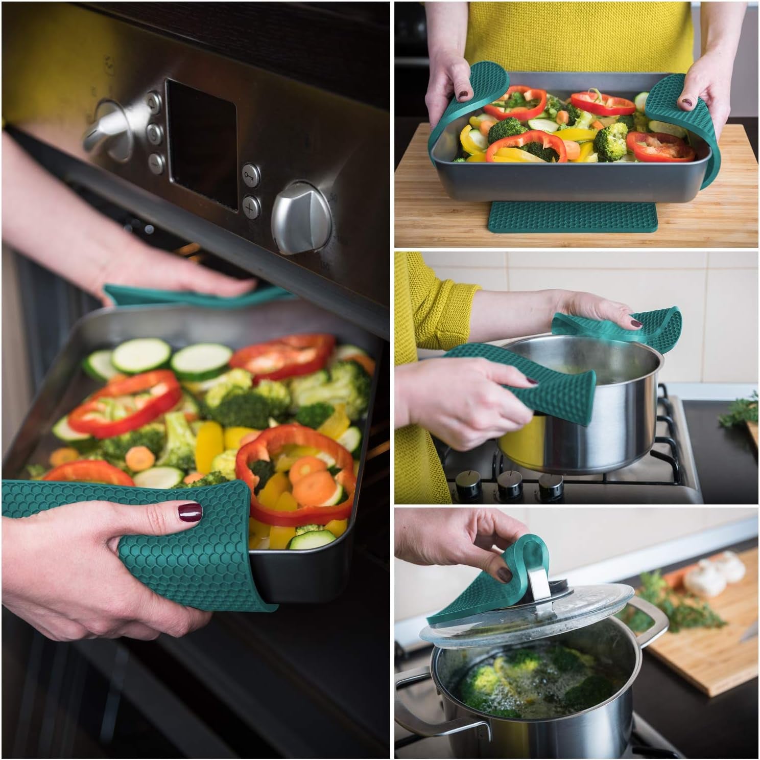 Silicone Pot Holders and Trivet Mats Heat Resistant to 440°F to Protect Your Table and Countertop Contains 4 Pieces 2 round and 2 Squared