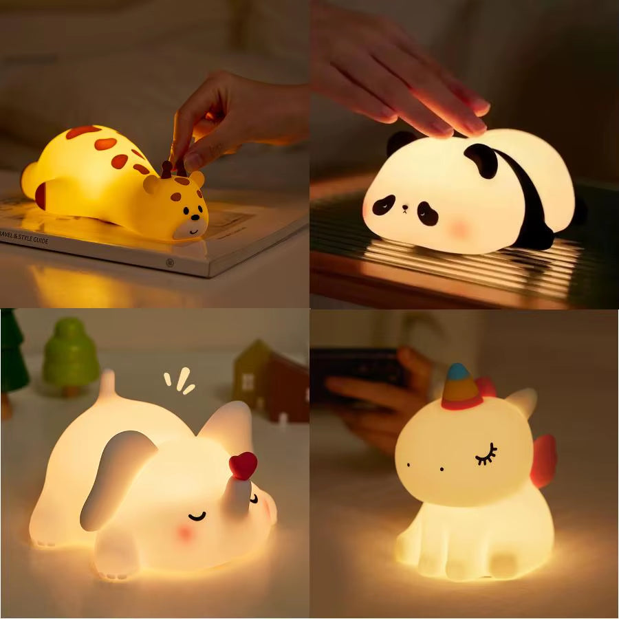 Cute Animal Giraffe Panda Silicone Night Light Timer Patting Lamp Rechargeable Night Lamp for Kids Boys Birthday Gift Room Decor