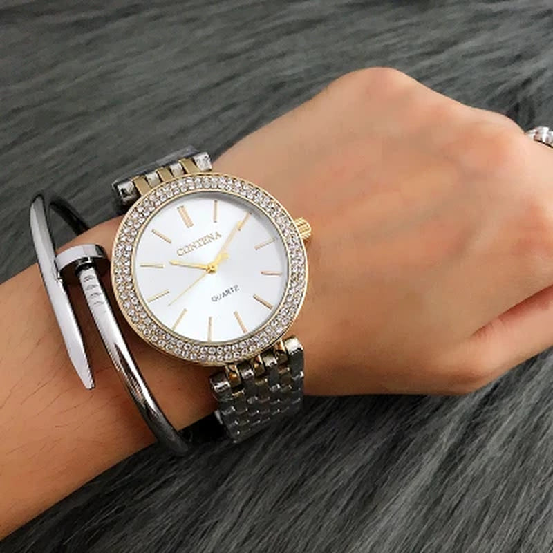 CONTENA Fashion Luxury Silver Watch Women Watches Rhinestone Women'S Watches Ladies Watch Stainless Steel Clock Reloj Mujer