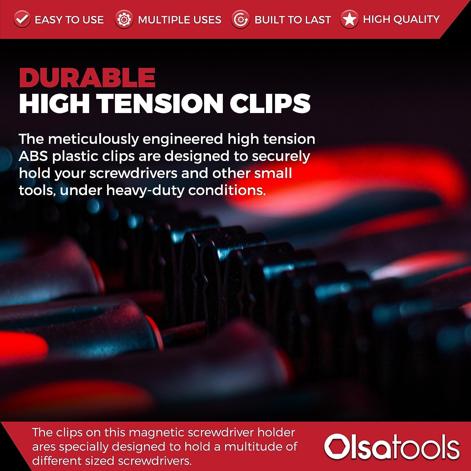 Magnetic Screwdriver Organizer - Screwdriver Holder with Strong Magnets and Foam Backing - Professional Tool Holder and Tool Organizer - Stores up to 16 Screwdrivers - Red - Part: 1008