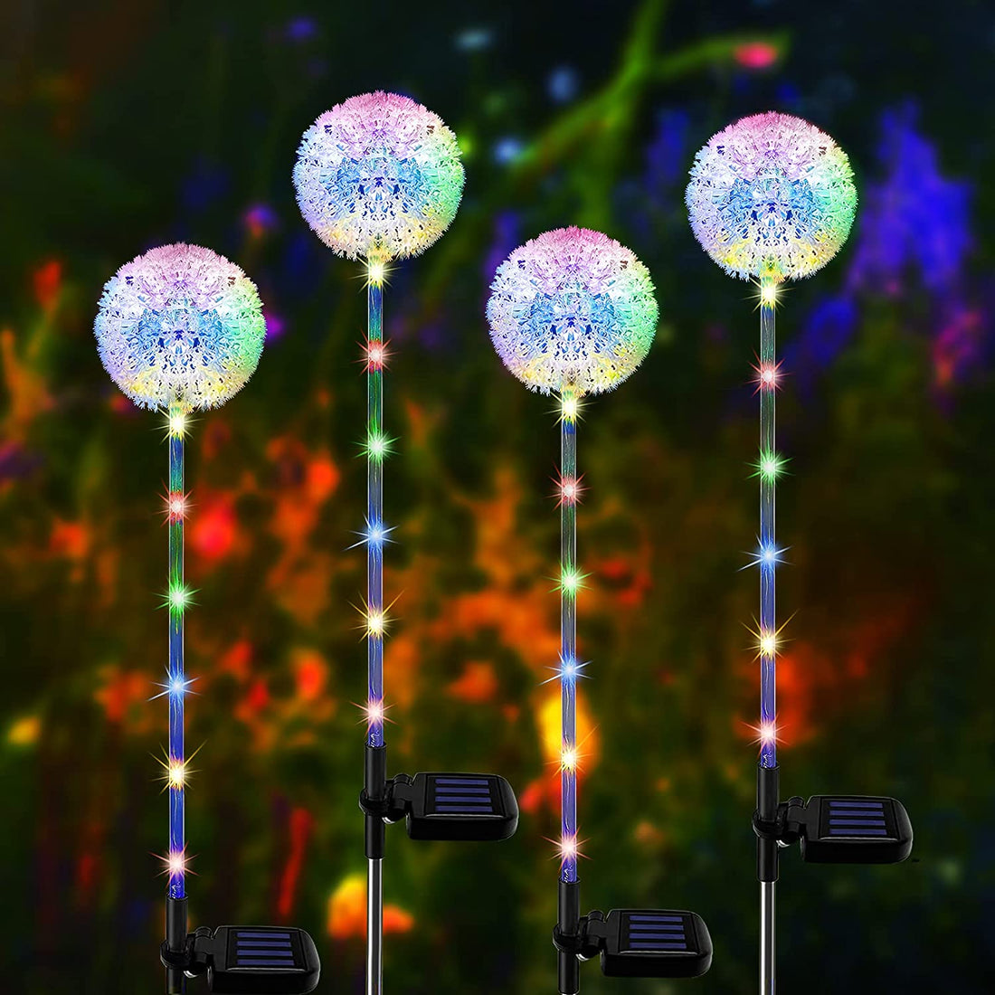 Solar Garden Lights Outdoor, 4Pack Solar Garden Dandelion Lights, Solar Stake Lights, Solar Pathway Lights Waterproof Solar Outdoor Lights, Multi-Color Solar Decorative Lights for Garden