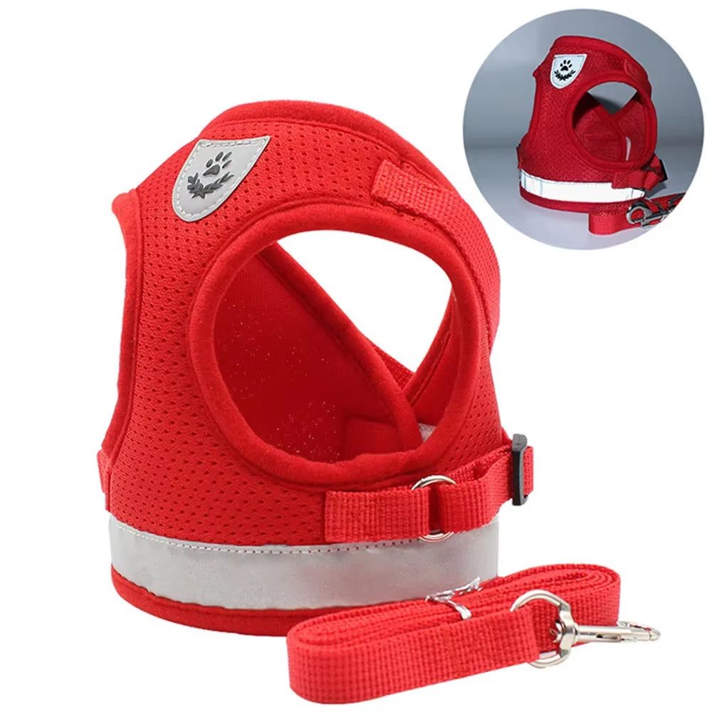 Dog Harness Lead Leash Set Adjustable Reflective Escape Proof Pet Mesh Vest Harness Puppy Dog Collar Small Dog Cat Pet Supplies