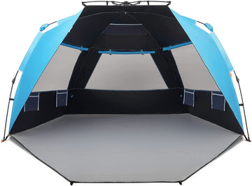 Instant Shader Dark Shelter XL Beach Tent 99" Wide for 4-6 Person Sun Shelter UPF 50+ with Extended Zippered Porch Pacific Blue