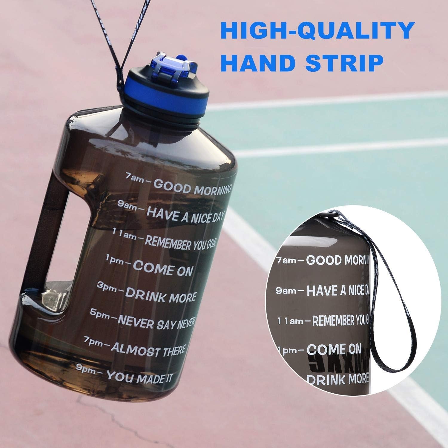 1 Gallon Motivational Sports Water Bottle with Time Marker, BPA Free 128Oz Leak Proof Jug, Black, Plastic, 128 Ounces, Fitness, Sports, Outdoor Activities