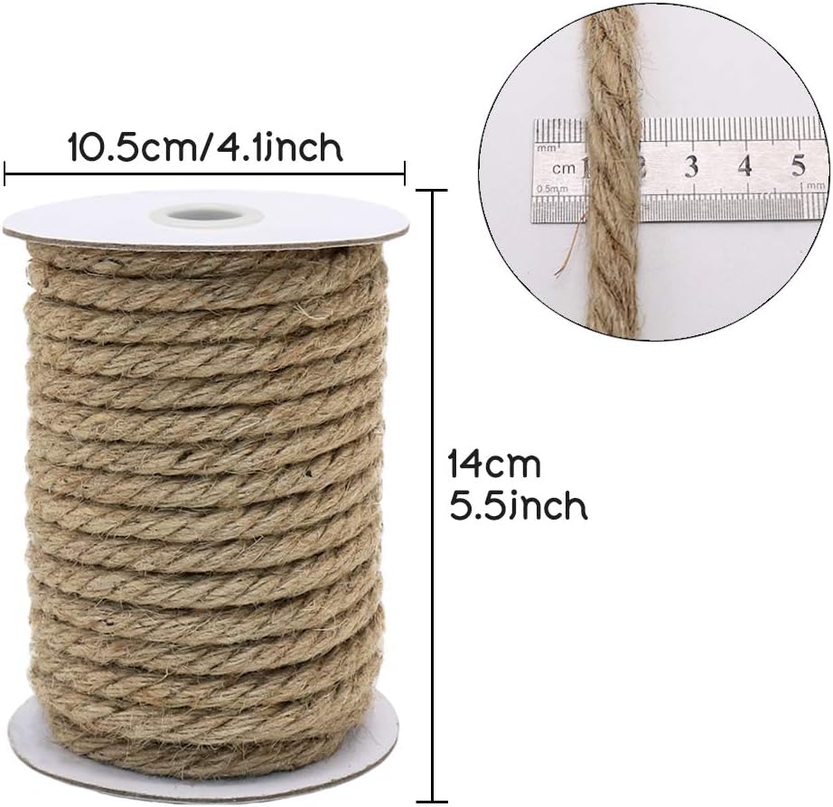 50 Feet 10Mm Jute Rope, Natural Heavy Duty Twine for Crafts, Cat Scratching Post, Gardening, Bundling and Hanging
