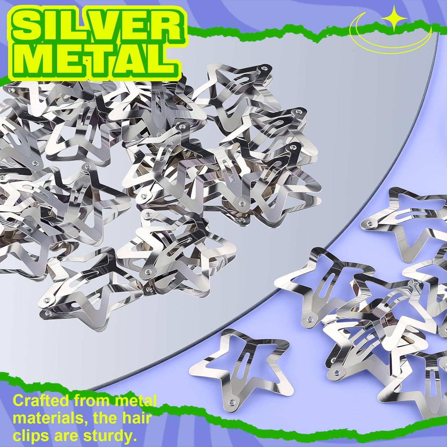 30 PCS 1.61" Star Hair Clips, Y2K Hair Accessories, Silver Clips for Girls Women, Rave Accessories, Non Slip Barrettes, Metal Snap Hair Clips