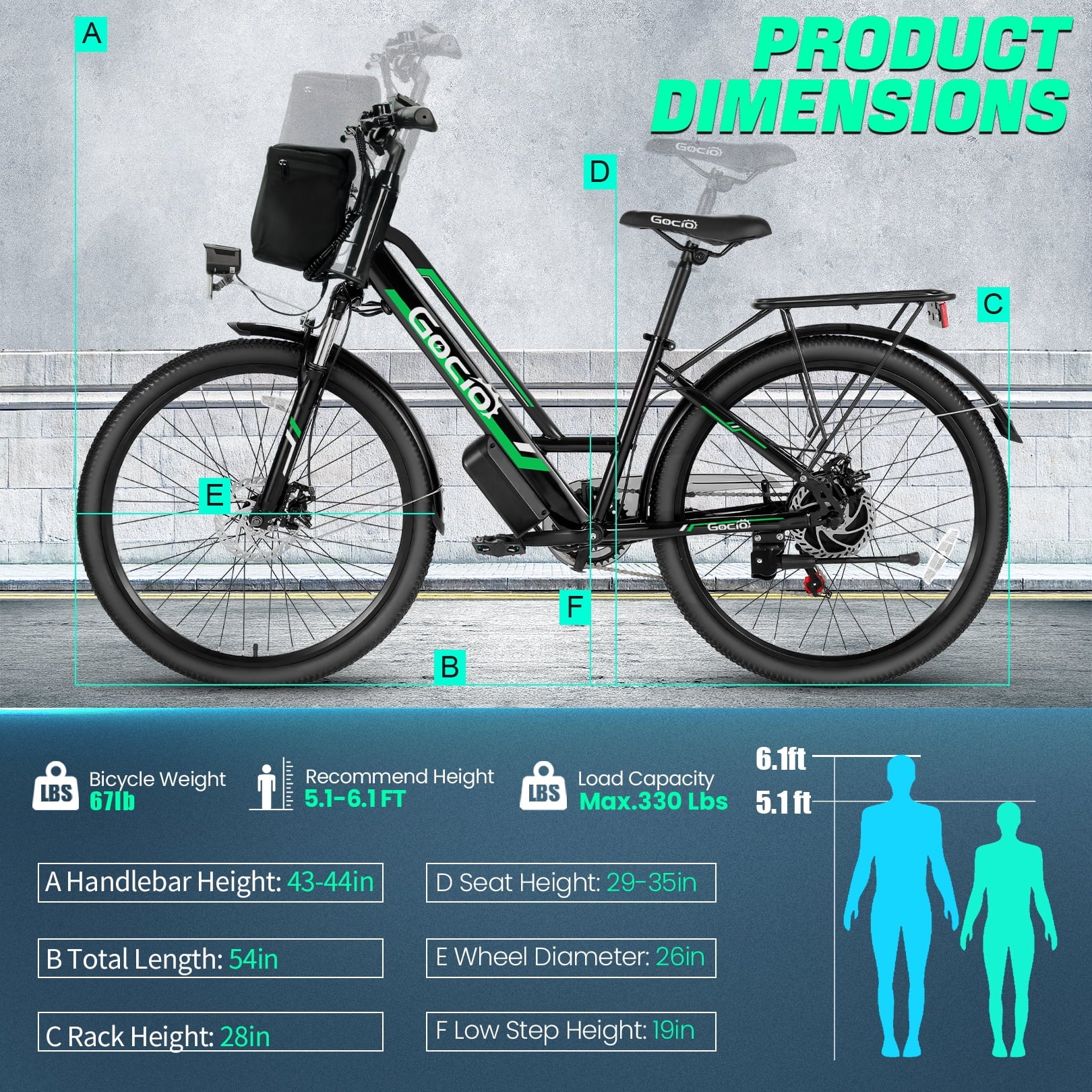 26" Electric Bike for Adults, 500W Electric Commuter Bike 48V 7.8Ah, Shimano 7-Speed, Cruiser City Ebike UL2849