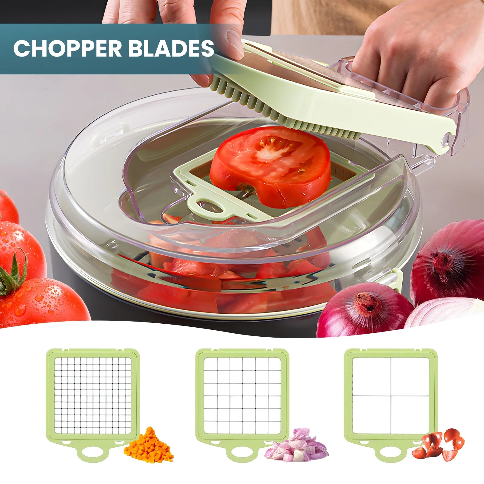 Vegetable Chopper,  Multifunctional 12-In-1 Veggie Chopper with 7 Blades, Onion Chopper Food Chopper Vegetable Slicer Cutter Dicer