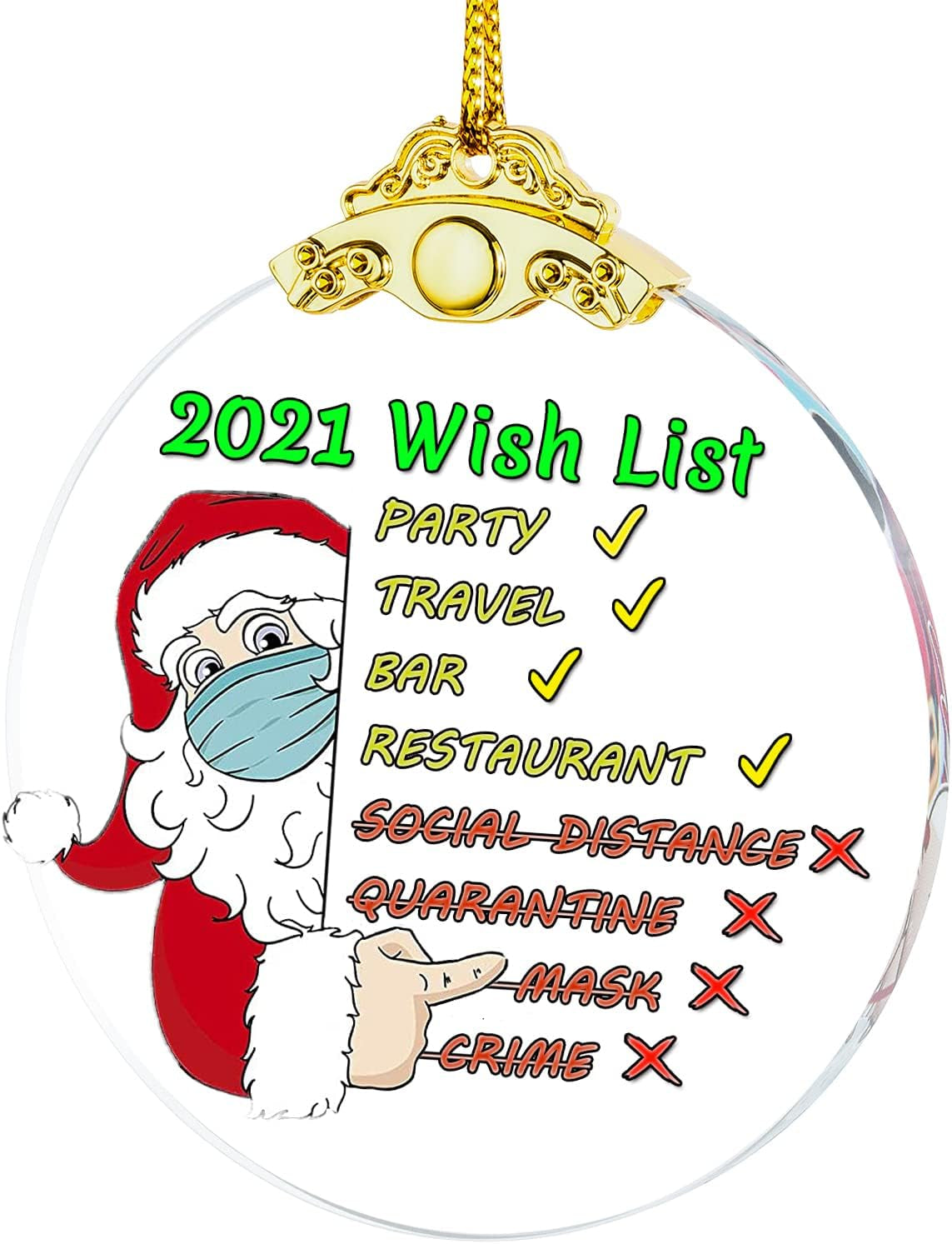 Christmas Ornaments 2021 Wish List Christmas Tree Crystal Glass Pendant Present Keepsake Ceremony for Family Friends Christmas Novelty Souvenir