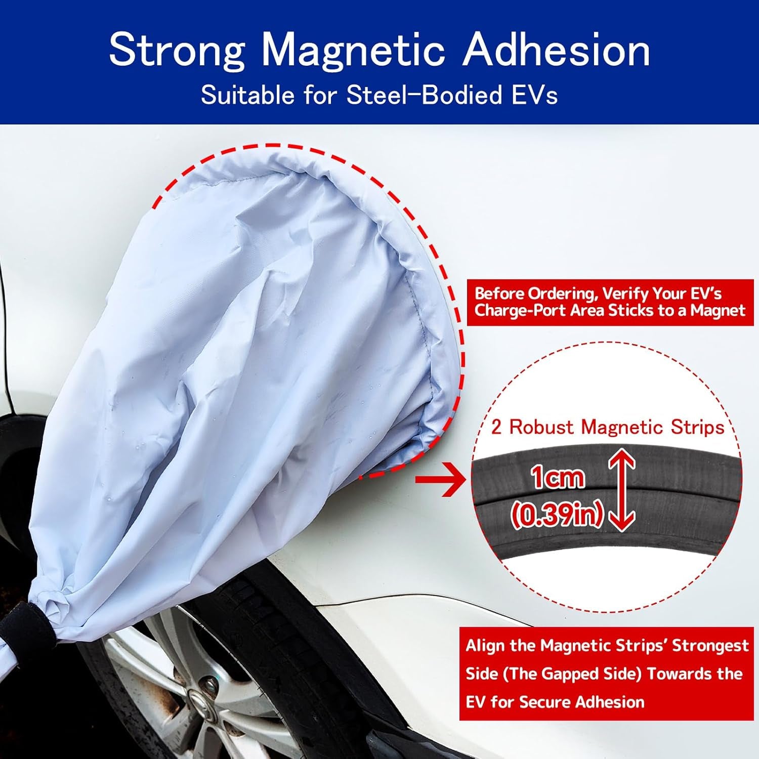 EV Charger Port Cover, Electric Car Charger Plug Cover, Outdoor Waterproof Winter Snow Rain UV All-Weather Protection, Magnetic Attachment, Suitable for Steel-Bodied Electric Vehicles