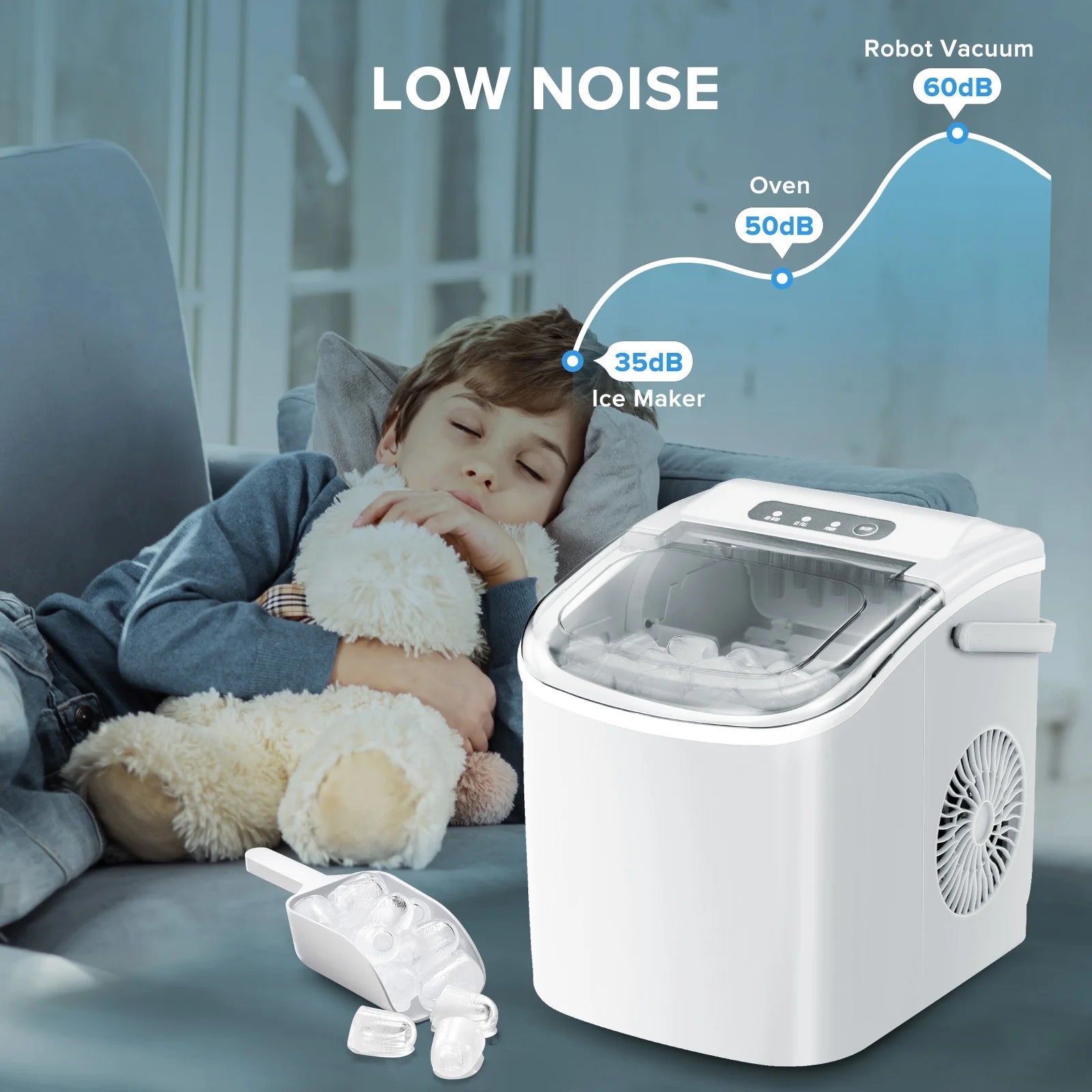 Countertop Ice Maker Machine 26Lbs/24H, 6 Mins/9 Bullets of Ice, Self-Cleaning, White