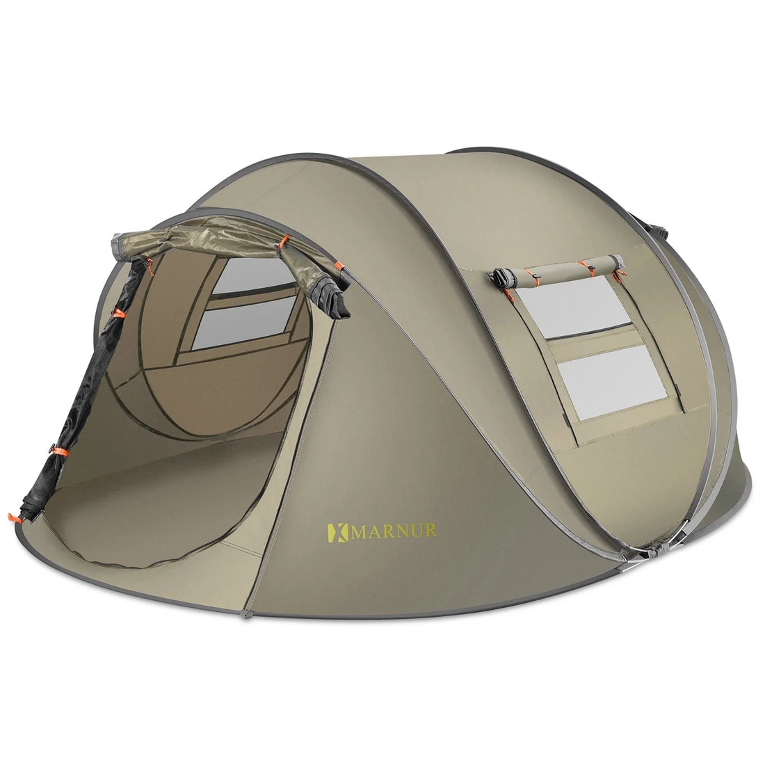 Instant Tent 4-Person Camp Tent, Auto Setup Pop up Tent, Pordable, Huge Door & Windows, Green