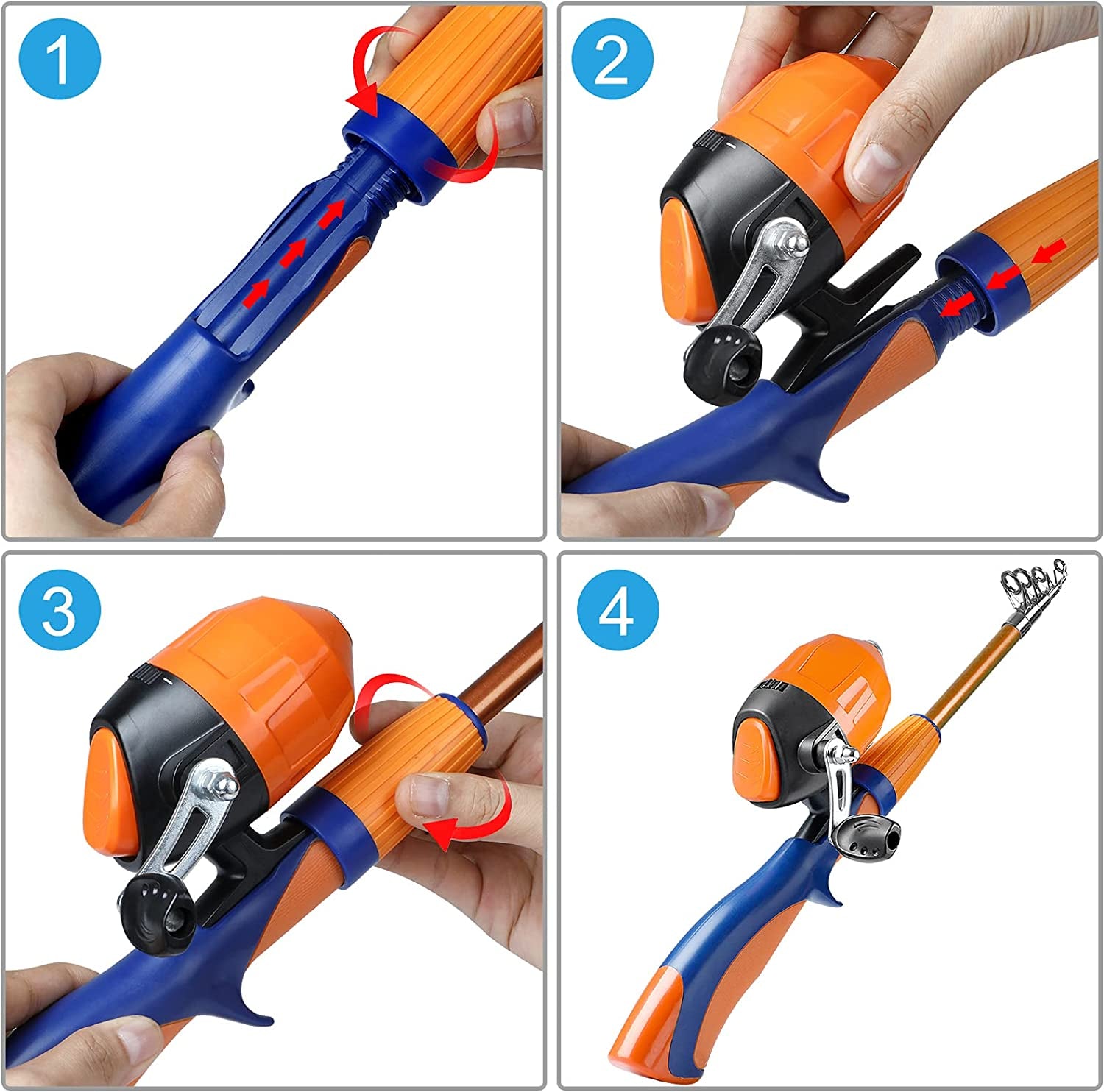 Kids Fishing Pole,Portable Telescopic Fishing Rod and Reel Full Kits, Spincast Youth Fishing Pole Fishing Gear for Kids, Boys