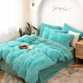 5 PCS Shaggy Duvet Cover Bedding Set - Long Faux Fur Luxury Ultra Soft (Aqua, Full/Queen)